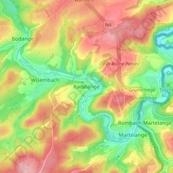 Radelange topographic map, elevation, terrain