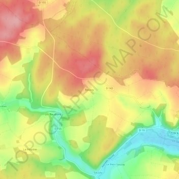 Roussy topographic map, elevation, terrain