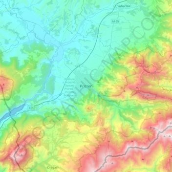Prizren topographic map, elevation, terrain