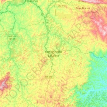 Conselheiro Lafaiete topographic map, elevation, terrain