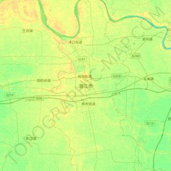 Qianjiang topographic map, elevation, terrain