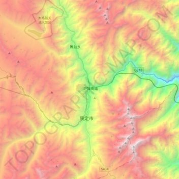 甘孜藏族自治州 topographic map, elevation, terrain