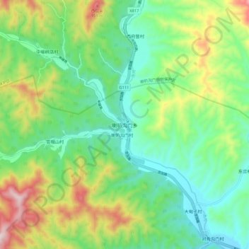 喇叭沟门乡 topographic map, elevation, terrain