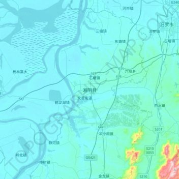 湘阴县 topographic map, elevation, terrain