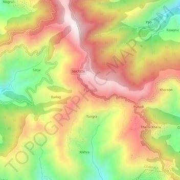 Purodi topographic map, elevation, terrain