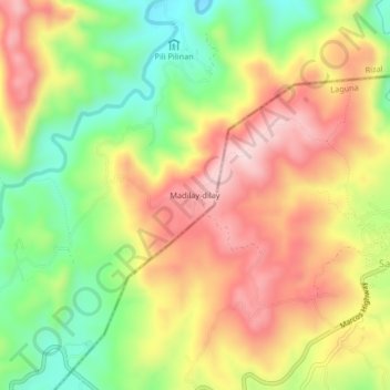 Madilay-dilay topographic map, elevation, terrain