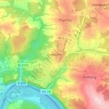 Zwecking topographic map, elevation, terrain
