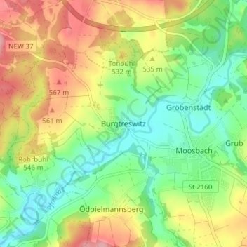 Burgtreswitz topographic map, elevation, terrain
