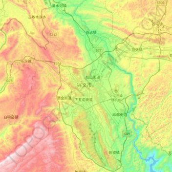 兴义市 topographic map, elevation, terrain