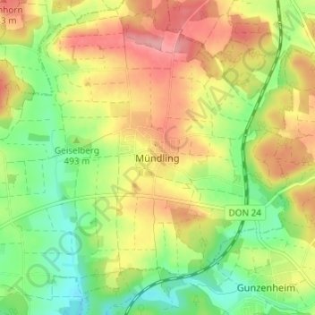 Mündling topographic map, elevation, terrain