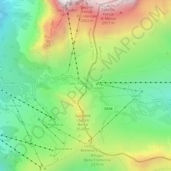 Passo Pordoi topographic map, elevation, terrain