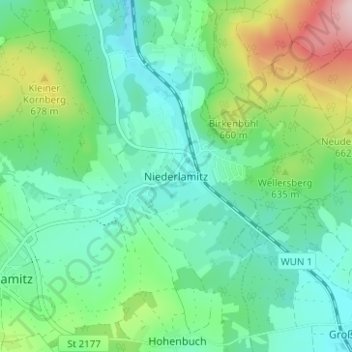 Niederlamitz topographic map, elevation, terrain