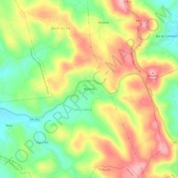 Bruscos topographic map, elevation, terrain