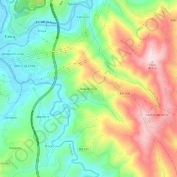 Vale do Açor topographic map, elevation, terrain