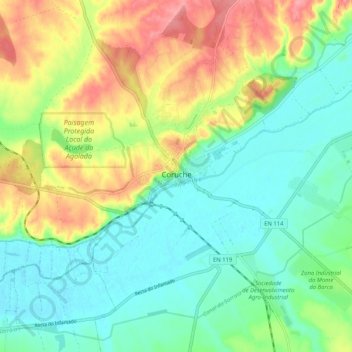 Coruche topographic map, elevation, terrain