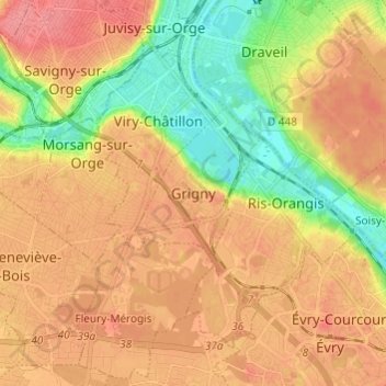 Grigny topographic map, elevation, terrain