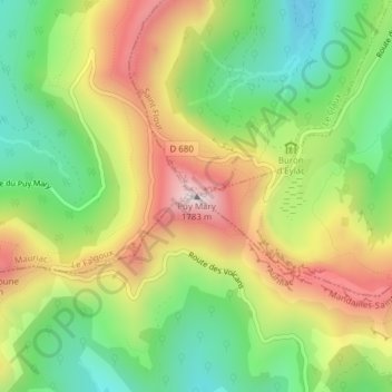 Puy Mary topographic map, elevation, terrain