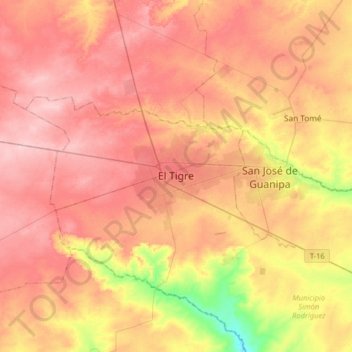 El Tigre topographic map, elevation, terrain