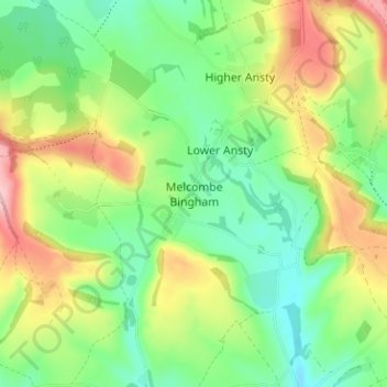 Melcombe Bingham topographic map, elevation, terrain