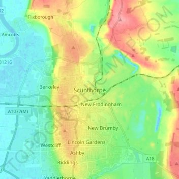 Scunthorpe topographic map, elevation, terrain