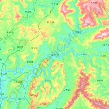 宣汉县 topographic map, elevation, terrain