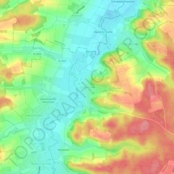 Zusamzell topographic map, elevation, terrain