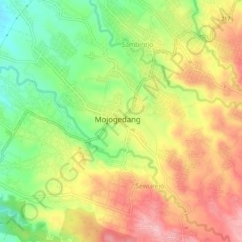 Mojogedang topographic map, elevation, terrain