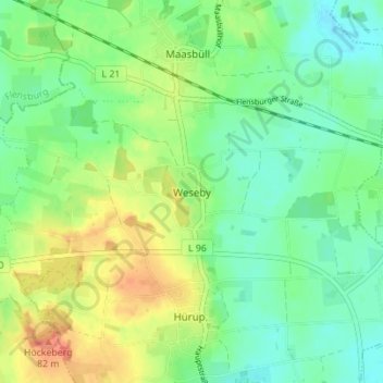 Weseby topographic map, elevation, terrain