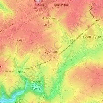 Ayeneux topographic map, elevation, terrain
