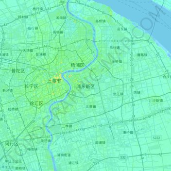 Pudong topographic map, elevation, terrain