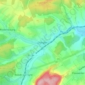 Olingen topographic map, elevation, terrain