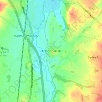 Acton Trussell topographic map, elevation, terrain