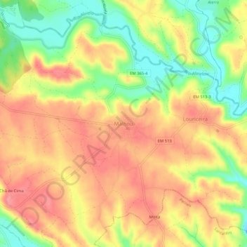 Malhou topographic map, elevation, terrain