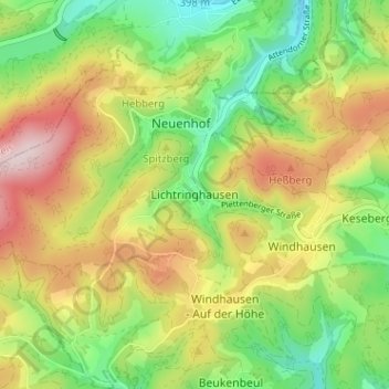 Lichtringhausen topographic map, elevation, terrain