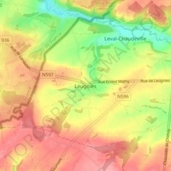 Leugnies topographic map, elevation, terrain