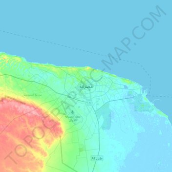 Misrata topographic map, elevation, terrain