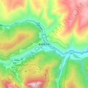 香格里拉镇 topographic map, elevation, terrain