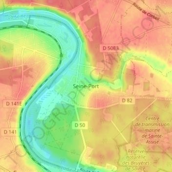 Seine-Port topographic map, elevation, terrain
