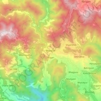 Bhowali topographic map, elevation, terrain