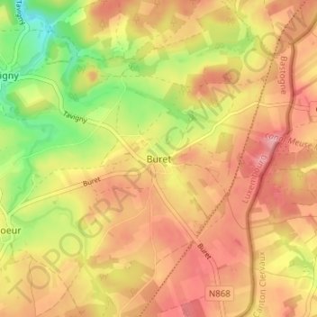 Buret topographic map, elevation, terrain