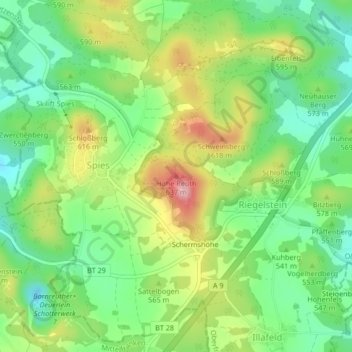 Hohe Reuth topographic map, elevation, terrain
