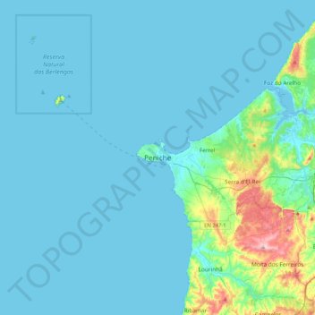 Peniche topographic map, elevation, terrain