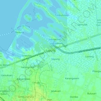 Sayung topographic map, elevation, terrain