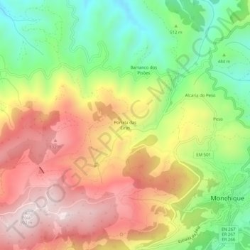 Portela das Eiras topographic map, elevation, terrain