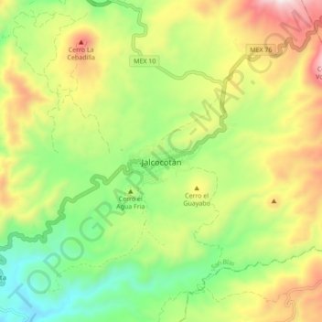 Jalcocotán topographic map, elevation, terrain