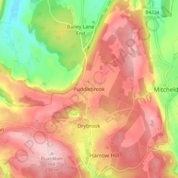 Puddlebrook topographic map, elevation, terrain