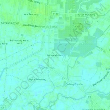 Lubuk Meriam topographic map, elevation, terrain
