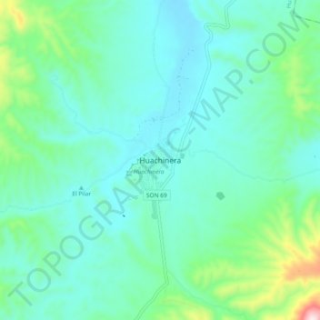 Huachinera topographic map, elevation, terrain