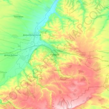 Pleven topographic map, elevation, terrain