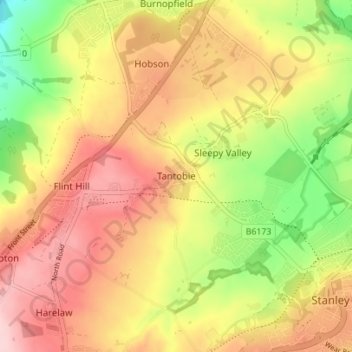 Tantobie topographic map, elevation, terrain